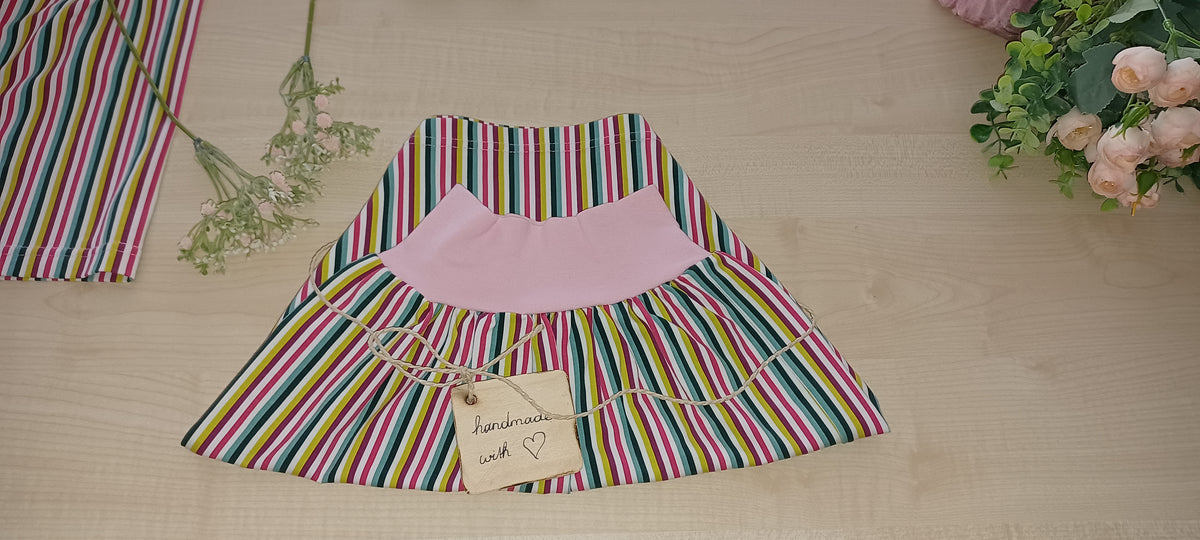 "Maiglöckchen" Kinderrock mit elastischem Bund gestreift rosa Gr. 110