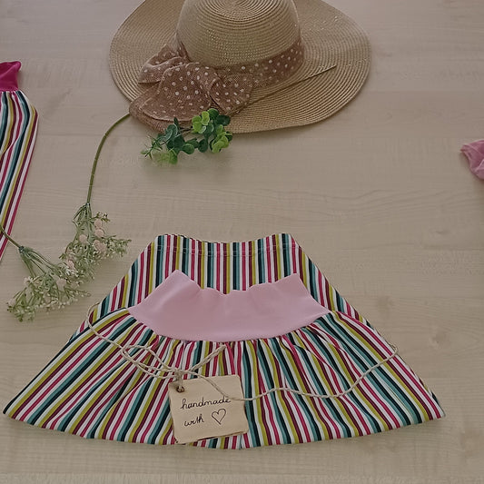 "Maiglöckchen" Kinderrock mit elastischem Bund gestreift rosa Gr. 110